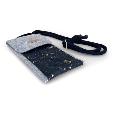 Skulderveske for Samsung Galaxy S22 | laget av filt og økologisk bomull | lys grå - svart | modell KEDJA deluxe