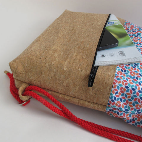 Gymbag, ryggsekk | laget av bomull og kork | Fargerik