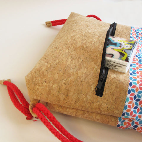 Turnsekk for barn, liten ryggsekk | laget av bomull og kork | Fargerik