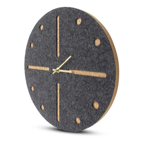 Veggklokke i filt og kork 30 cm | antrasitt - gull | Design: Odense