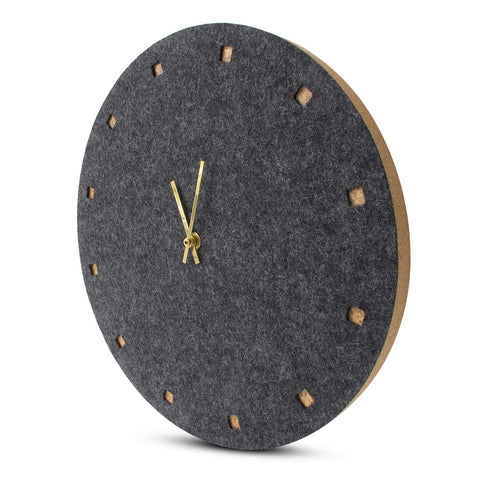 Veggklokke i filt og kork 30 cm | antrasitt - gull | Design: Esbjerg