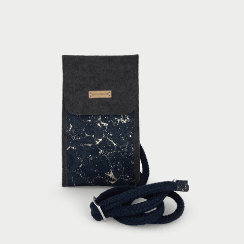 Skulderveske for Xiaomi 14 Pro | laget av filt og økologisk bomull | antrasitt - svart | modell KEDJA deluxe