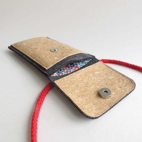 Skulderveske til Fairphone 3 | laget av filt og økologisk bomull | antrasitt - fargerik | Modell KEDJA