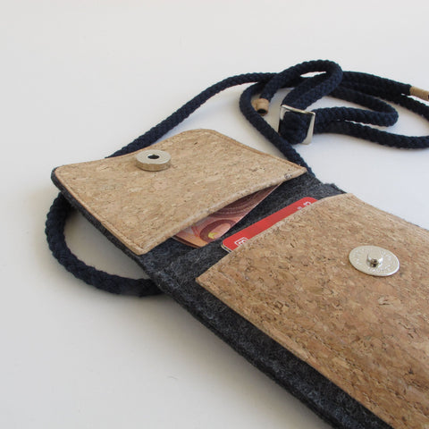 Skulderveske til Fairphone 3 | laget av filt og økologisk bomull | antrasitt - blomst | Modell KEDJA