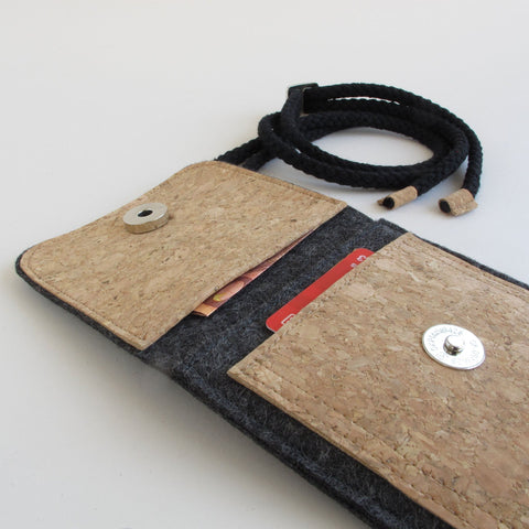 Skulderveske for Xiaomi Poco X5  | laget av filt og økologisk bomull | antrasitt - striper | Modell KEDJA