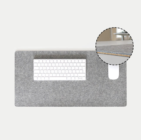 Skrivebordsunderlag av filt og kork | 30x60 cm | lys grå