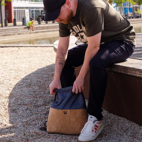 Gymbag, ryggsekk | laget av bomull og kork | Striper