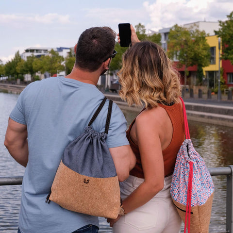Gymbag, ryggsekk | laget av bomull og kork | Former