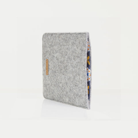 Skreddersydd eReader-etui | laget av filt og økologisk bomull | lys grå - blomst | Modell "LET"