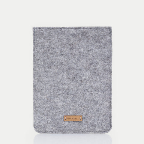 Skreddersydd eReader-etui | laget av filt og økologisk bomull | lys grå - spor | Modell "LET"
