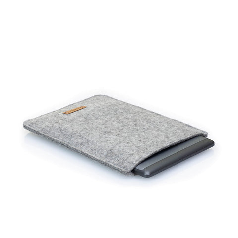 Skreddersydd eReader-etui | laget av filt og økologisk bomull | lys grå - blomst | Modell "LET"